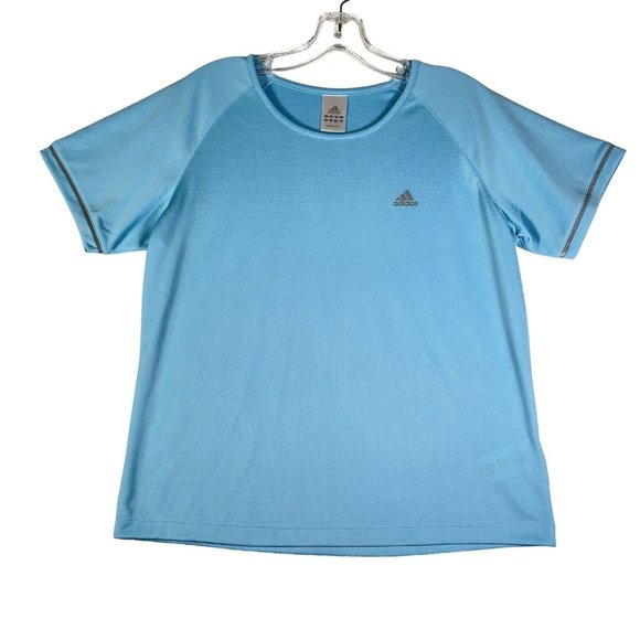 Adidas Womens Athletic T Shirt Size L Blue Short Sleeve Moisture Wicking Workout - Picture 1 of 9